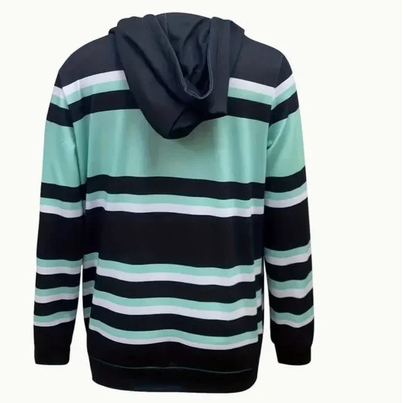 Small Color Block Striped Print Hoodie Casual Long Sleeve Drawstring Hoodies - Picture 3 of 3